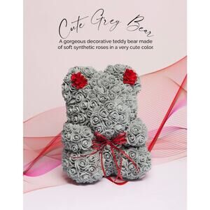 Handmade Grey Rose Bear For Valentines Day